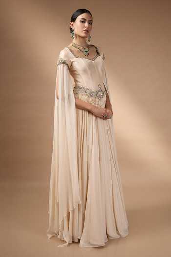 Shop Rocky Star Cream Silk, Georgette Beads, Pearls, Stones Hand Embroidered Corset And Skirt Set Online at Aza Fashions Shop_Rocky Star_Cream Silk, Georgette Beads, Pearls, Stones Hand Embroidered Corset And Skirt Set _Online_at_Aza_Fashions