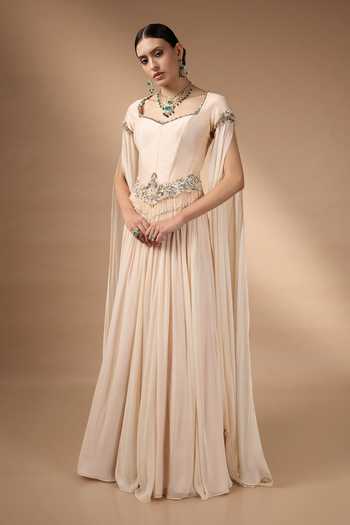Rocky Star Cream Silk, Georgette Beads, Pearls, Stones Hand Embroidered Corset And Skirt Set at Aza Fashions Rocky Star_Cream Silk, Georgette Beads, Pearls, Stones Hand Embroidered Corset And Skirt Set _at_Aza_Fashions