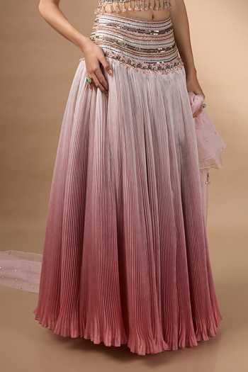 Buy_Rocky Star_Pink Silk, Organza Square Neck Ombre Embroidered Lehenga Set 