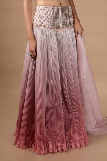 Shop_Rocky Star_Pink Silk, Organza Square Neck Ombre Embroidered Lehenga Set _Online_at_Aza_Fashions