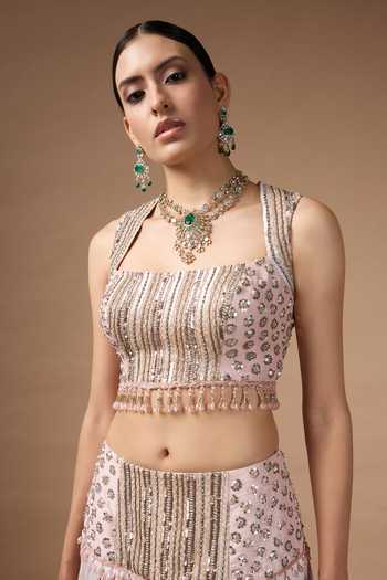 Rocky Star_Pink Silk, Organza Square Neck Ombre Embroidered Lehenga Set _at_Aza_Fashions
