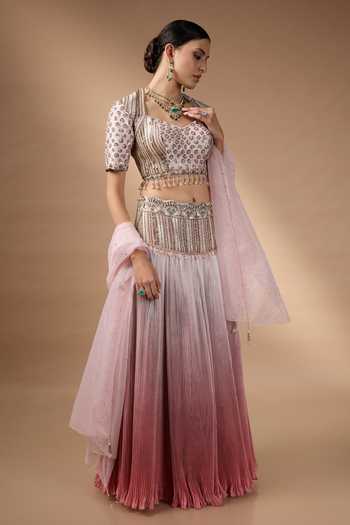 Buy_Rocky Star_Pink Organza, Silk Sweetheart Neck Hand Embroidered Raw Lehenga Set _Online_at_Aza_Fashions