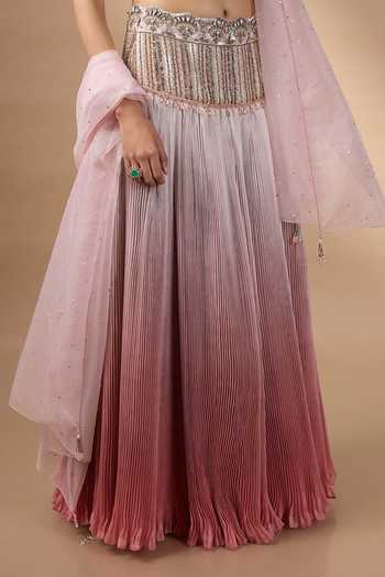 Rocky Star_Pink Organza, Silk Sweetheart Neck Hand Embroidered Raw Lehenga Set _at_Aza_Fashions