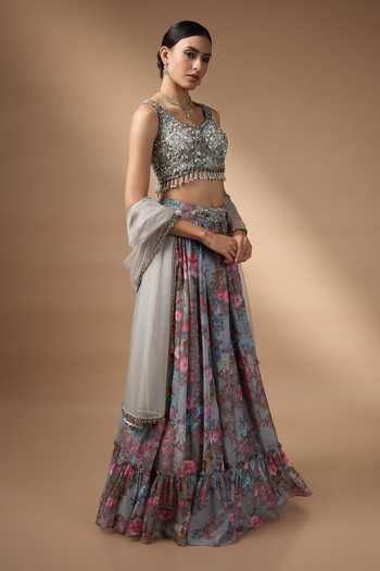 Rocky Star Grey Organza Scoop Neck Printed Lehenga Set Online at Aza Fashions Rocky Star_Grey Organza Scoop Neck Printed Lehenga Set _Online_at_Aza_Fashions