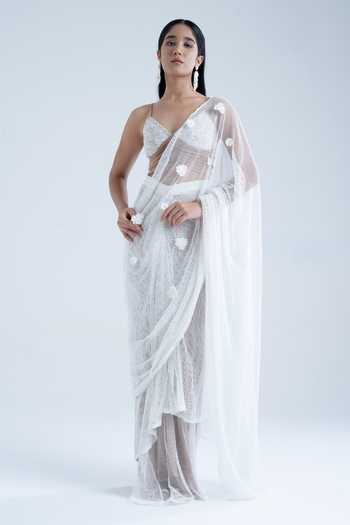 Naina Seth 3D Floral Embroidered Pre-Draped Saree With Blouse 