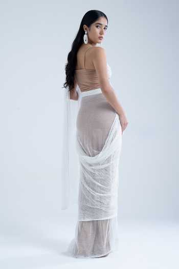 Naina Seth 3D Floral Embroidered Pre-Draped Saree With Blouse 