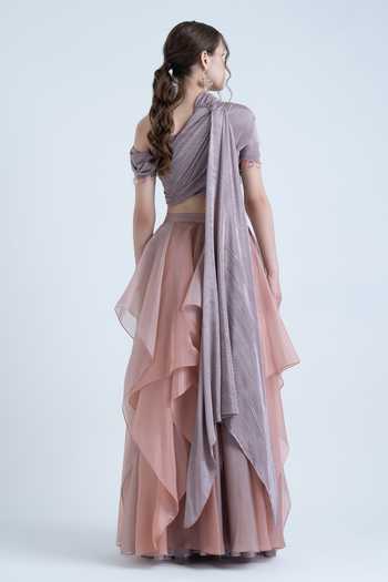 Naina Seth Draped Pleated Blouse & Layered Skirt Set 
