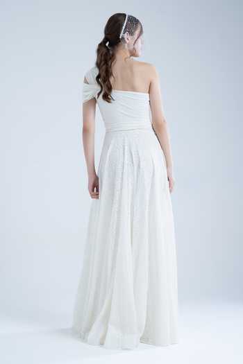 Naina Seth One Shoulder Pleated Gown 
