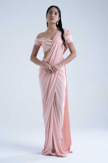 Naina Seth Pre-Draped Saree With Off Shoulder Blouse 