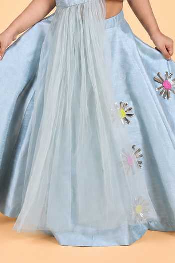 Buy Turqidz By Shweta Aggarwal Sky Blue Dupion, Silk 3d Embroidered Draped Blouse And Lehenga Set Online at Aza Fashions Buy_Turqidz By Shweta Aggarwal_Sky Blue Dupion, Silk 3d Embroidered Draped Blouse And Lehenga Set _Online_at_Aza_Fashions