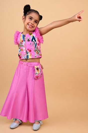Turqidz By Shweta Aggarwal Pink Silk, Dupion Embroidery Jacket And Sharara Set Online at Aza Fashions Turqidz By Shweta Aggarwal_Pink Silk, Dupion Embroidery Jacket And Sharara Set _Online_at_Aza_Fashions