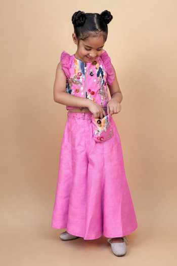 Buy Turqidz By Shweta Aggarwal Pink Silk, Dupion Embroidery Jacket And Sharara Set Buy_Turqidz By Shweta Aggarwal_Pink Silk, Dupion Embroidery Jacket And Sharara Set