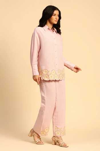 Buy Dohr India Pink Cotton, Linen Collared Neck Shirt And Pant Set Online at Aza Fashions Buy_Dohr India_Pink Cotton, Linen Collared Neck Shirt And Pant Set _Online_at_Aza_Fashions