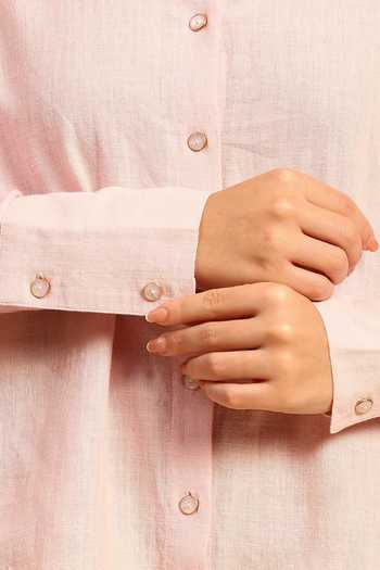 Dohr India Pink Cotton, Linen Collared Neck Shirt And Pant Set at Aza Fashions Dohr India_Pink Cotton, Linen Collared Neck Shirt And Pant Set _at_Aza_Fashions