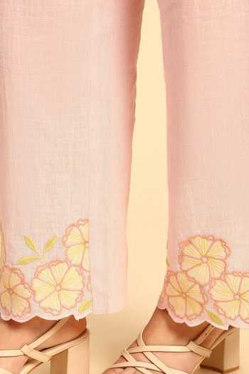 Shop Dohr India Pink Cotton, Linen Collared Neck Shirt And Pant Set Shop_Dohr India_Pink Cotton, Linen Collared Neck Shirt And Pant Set