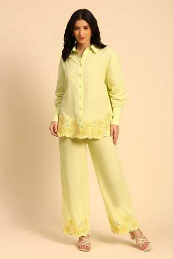Dohr India Border Embroidered Shirt & Pant Set 