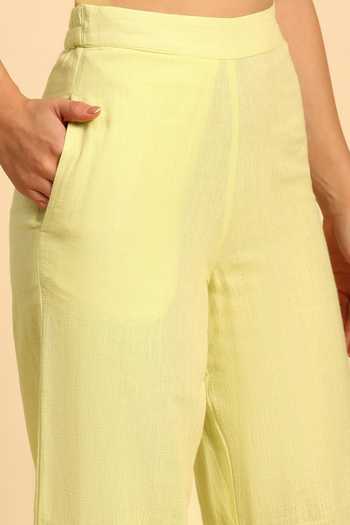 Buy_Dohr India_Green Cotton, Linen Collared Neck Border Embroidered Shirt And Pant Set 