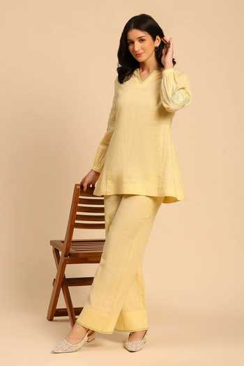 Dohr India Applique Embroidered Top & Pant Set 
