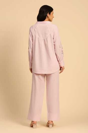 Dohr India Embroidered Cotton Linen Shirt & Pant Set 