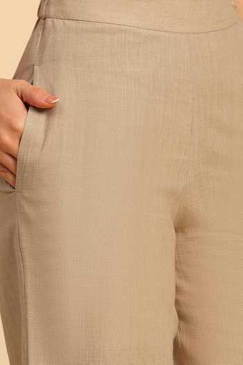 Dohr India_Brown Cotton, Linen Collared Neck Shirt And Pant Set _at_Aza_Fashions