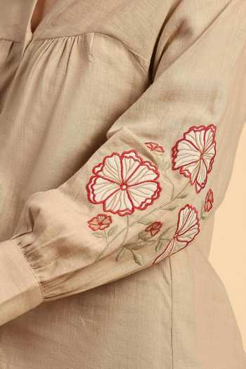 Buy_Dohr India_Brown Cotton, Linen Collared Neck Shirt And Pant Set 