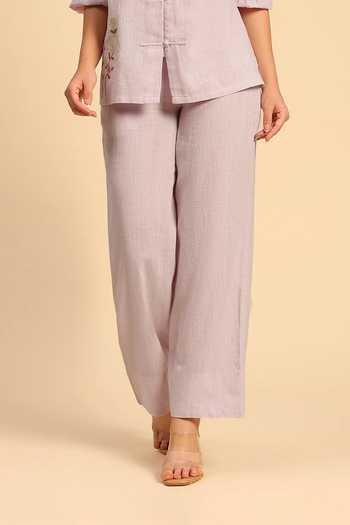 Shop Dohr India Purple Cotton, Linen Mandarin Collar Shirt And Pant Set Online at Aza Fashions Shop_Dohr India_Purple Cotton, Linen Mandarin Collar Shirt And Pant Set _Online_at_Aza_Fashions