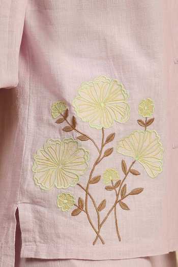 Buy Dohr India Purple Cotton, Linen Mandarin Collar Shirt And Pant Set Buy_Dohr India_Purple Cotton, Linen Mandarin Collar Shirt And Pant Set