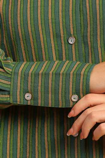 Dohr India Green Cotton Collared Neck Stripe Pattern Shirt And Pant Set Online at Aza Fashions Dohr India_Green Cotton Collared Neck Stripe Pattern Shirt And Pant Set _Online_at_Aza_Fashions