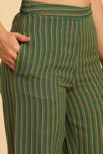 Dohr India Green Cotton Collared Neck Stripe Pattern Shirt And Pant Set at Aza Fashions Dohr India_Green Cotton Collared Neck Stripe Pattern Shirt And Pant Set _at_Aza_Fashions