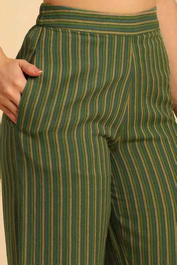 Dohr India Green Cotton Collared Neck Stripe Pattern Shirt And Pant Set at Aza Fashions Dohr India_Green Cotton Collared Neck Stripe Pattern Shirt And Pant Set _at_Aza_Fashions
