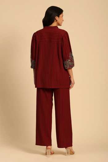 Dohr India Striped Cotton Slub Shirt & Pant Set 