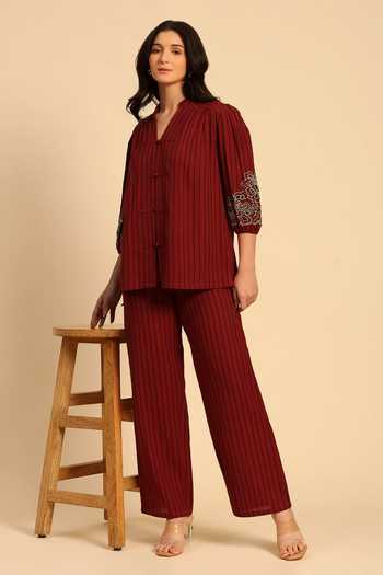 Dohr India Striped Cotton Slub Shirt & Pant Set 