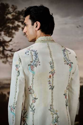 Buy Mahima Mahajan Ivory Silk, , Linen, Cotton Zubyan Embroidered Bandhgala Jacket Set Online at Aza Fashions Buy_Mahima Mahajan_Ivory Silk, , Linen, Cotton Zubyan Embroidered Bandhgala Jacket Set _Online_at_Aza_Fashions