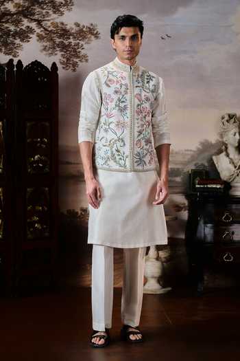 Buy Mahima Mahajan Ivory Silk, Chanderi Embroidery Idris Bundi And Kurta Set Online at Aza Fashions Buy_Mahima Mahajan_Ivory Silk, Chanderi Embroidery Idris Bundi And Kurta Set _Online_at_Aza_Fashions