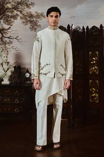 Buy Mahima Mahajan Ivory Silk, Chanderi Embroidery Ivaan Bundi And Kurta Set Online at Aza Fashions Buy_Mahima Mahajan_Ivory Silk, Chanderi Embroidery Ivaan Bundi And Kurta Set _Online_at_Aza_Fashions