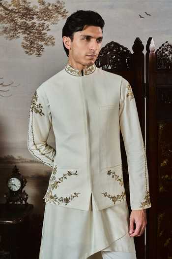 Buy Mahima Mahajan Ivory Silk, Chanderi Embroidery Ivaan Bundi And Kurta Set Buy_Mahima Mahajan_Ivory Silk, Chanderi Embroidery Ivaan Bundi And Kurta Set