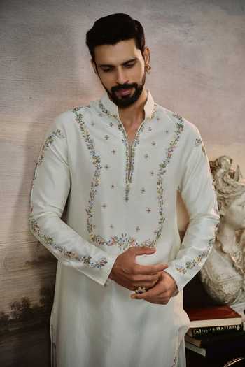 Buy Mahima Mahajan Ivory Chanderi, Cotton Ishir Embroidered Kurta And Trouser Set Buy_Mahima Mahajan_Ivory Chanderi, Cotton Ishir Embroidered Kurta And Trouser Set