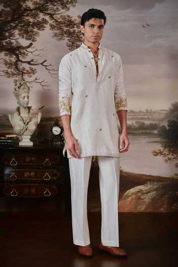 Mahima Mahajan Ivory Chanderi, Cotton Jihan Embroidered Kurta Set at Aza Fashions Mahima Mahajan_Ivory Chanderi, Cotton Jihan Embroidered Kurta Set _at_Aza_Fashions