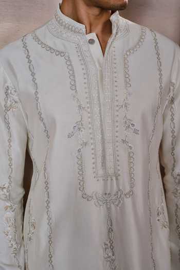 Shop Mahima Mahajan Ivory Cotton, Chanderi Charan Embroidered Kurta Set Shop_Mahima Mahajan_Ivory Cotton, Chanderi Charan Embroidered Kurta Set
