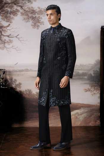 Buy Mahima Mahajan Black Silk, Cotton Satin Advik Embroidered Sherwani Set Online at Aza Fashions Buy_Mahima Mahajan_Black Silk, Cotton Satin Advik Embroidered Sherwani Set _Online_at_Aza_Fashions