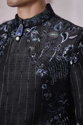 Buy Mahima Mahajan Black Silk, Cotton Satin Advik Embroidered Sherwani Set Buy_Mahima Mahajan_Black Silk, Cotton Satin Advik Embroidered Sherwani Set