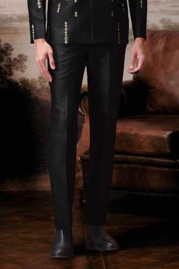 Mahima Mahajan_Black Silk Embroidery, Zari Riaan Bandhgala And Trouser Set _Online_at_Aza_Fashions