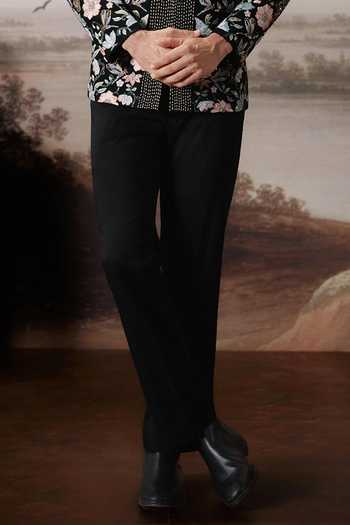 Mahima Mahajan_Black Cotton Satin, Silk Embroidery Viaan Bandhgala And Trouser Set _Online_at_Aza_Fashions