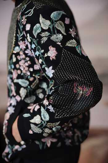 Mahima Mahajan_Black Silk, Cotton Satin Aarish Bomber Jacket And Trouser Set _at_Aza_Fashions