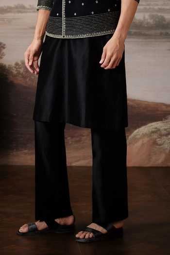 Mahima Mahajan Black Silk, Chanderi Embroidery, Zari Anay Bundi And Kurta Set Online at Aza Fashions Mahima Mahajan_Black Silk, Chanderi Embroidery, Zari Anay Bundi And Kurta Set _Online_at_Aza_Fashions