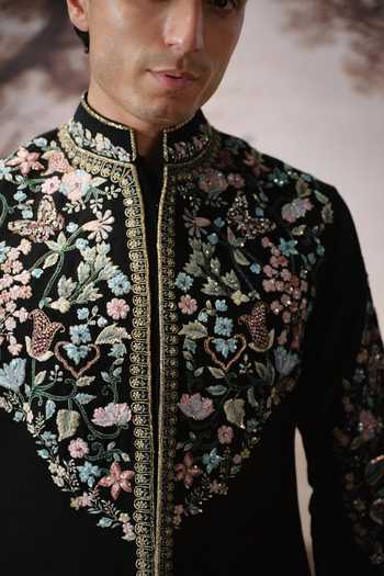 Buy Mahima Mahajan Black Silk, Chanderi Embroidery Atharv Bundi And Kurta Set Buy_Mahima Mahajan_Black Silk, Chanderi Embroidery Atharv Bundi And Kurta Set