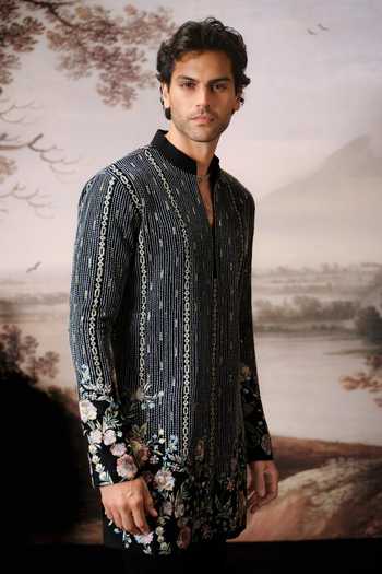 Buy_Mahima Mahajan_Black Chanderi, Cotton Satin Arnit Embroidered Kurta Set 