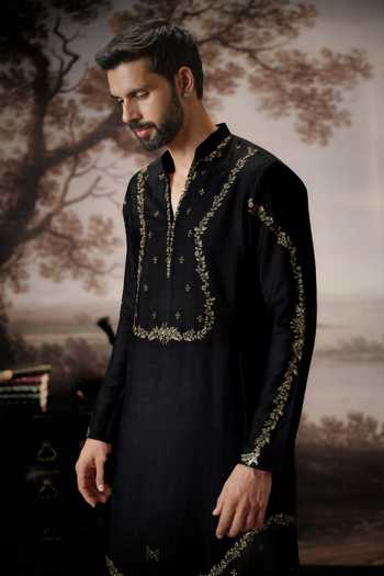 Buy Mahima Mahajan Black Chanderi Zavian Embroidered Kurta Set Buy_Mahima Mahajan_Black Chanderi Zavian Embroidered Kurta Set