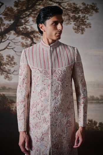 Buy Mahima Mahajan Pink Chanderi, Cotton Satin Tavir Embroidered Sherwani Set Buy_Mahima Mahajan_Pink Chanderi, Cotton Satin Tavir Embroidered Sherwani Set