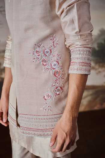 Buy_Mahima Mahajan_Pink Silk, Chanderi Embroidery Aagam Bundi And Kurta Set 